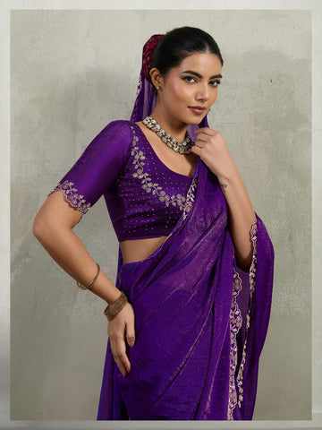 Purple Embroidered Saree with Designer Blouse | Elegant Indian Saree UK
