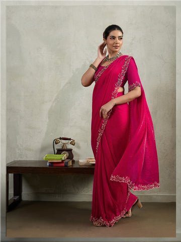 Pink Embroidered Saree with Designer Blouse | Elegant Indian Saree UK