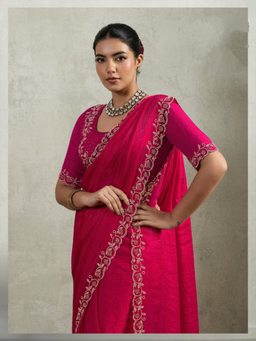 Pink Embroidered Saree with Designer Blouse | Elegant Indian Saree UK