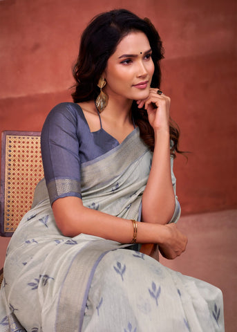 Elegant Grey Silk Saree for Women | Timeless Handwoven Look with Silver Border | Perfect for Festive & Party Wear