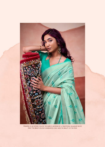 Elegant Sea Green Handloom Saree for Women | Soft Pastel Ethnic Wear with Traditional Motifs