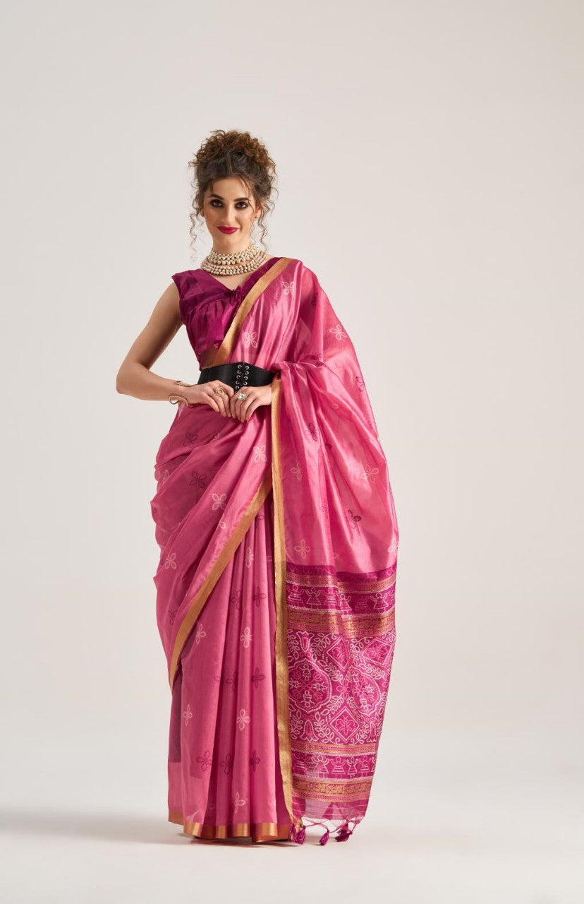 Pink saree Premium Bandhej Silk Collection | Traditional Handloom Designs in Trending Colors | Wedding, Festive & Party Wear Sarees
