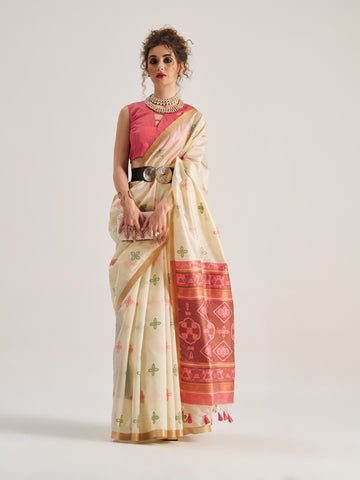 Cream saree Premium Bandhej Silk Collection | Traditional Handloom Designs in Trending Colors | Wedding, Festive & Party Wear Sarees