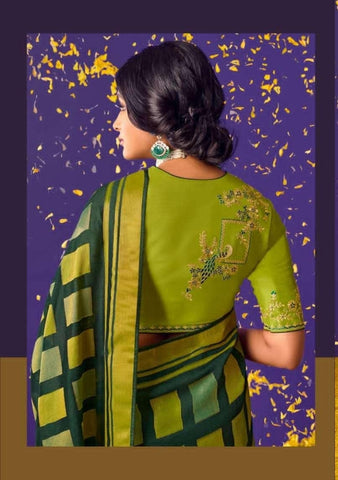 Green & Mustard Silk Saree with Geometric Design | UK