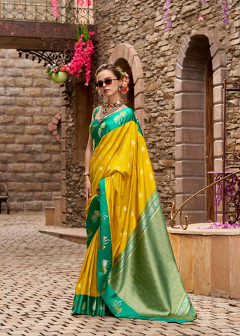 Yellow Luxury Handwoven Saree with Elegant Traditional Motifs | Festive & Wedding Wear Masterpiece