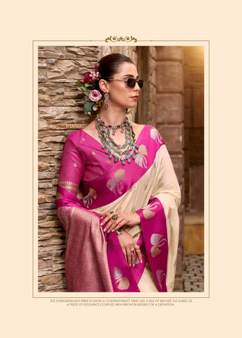 Cream  Luxury Handwoven Saree with Elegant Traditional Motifs | Festive & Wedding Wear Masterpiece