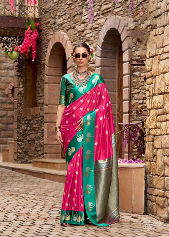 Pink  Luxury Handwoven Saree with Elegant Traditional Motifs | Festive & Wedding Wear Masterpiece