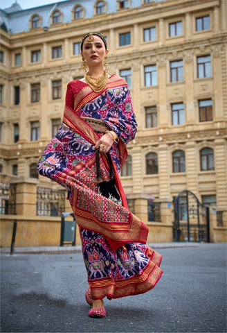 Royal Multicolor Ikat Saree Look | Bold Traditional Fashion in a Modern City