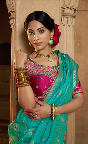 Royal Firozi Silk Saree Look | Timeless Heritage Elegance with Modern Queen Vibes