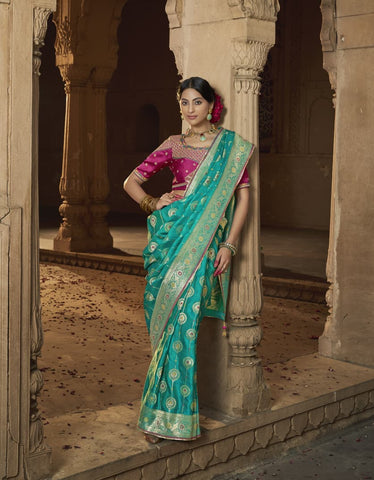 Royal Firozi Silk Saree Look | Timeless Heritage Elegance with Modern Queen Vibes