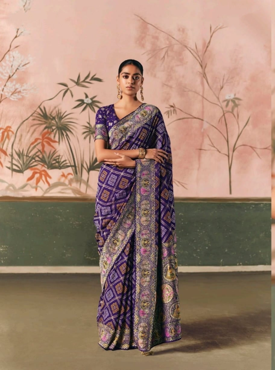 Purple Designer Silk Saree for Women | Indian Saree UK