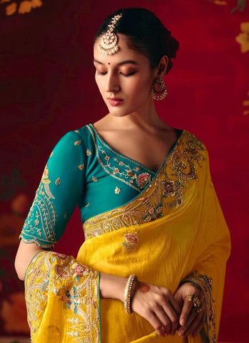 Yellow Embroidered Designer Sarees for Women | Wedding Sarees UK
