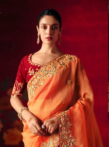 Orange Embroidered Designer Sarees for Women | Wedding Sarees UK