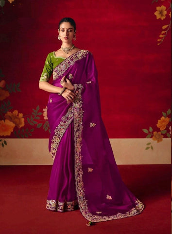 Purple Embroidered Designer Sarees for Women | Wedding Sarees UK