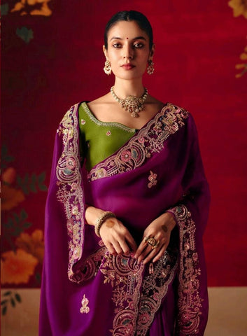 Purple Embroidered Designer Sarees for Women | Wedding Sarees UK