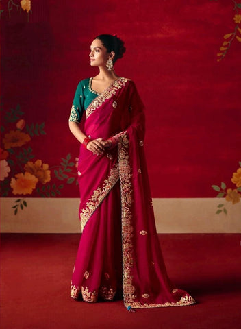 Wine Embroidered Designer Sarees for Women | Wedding Sarees UK