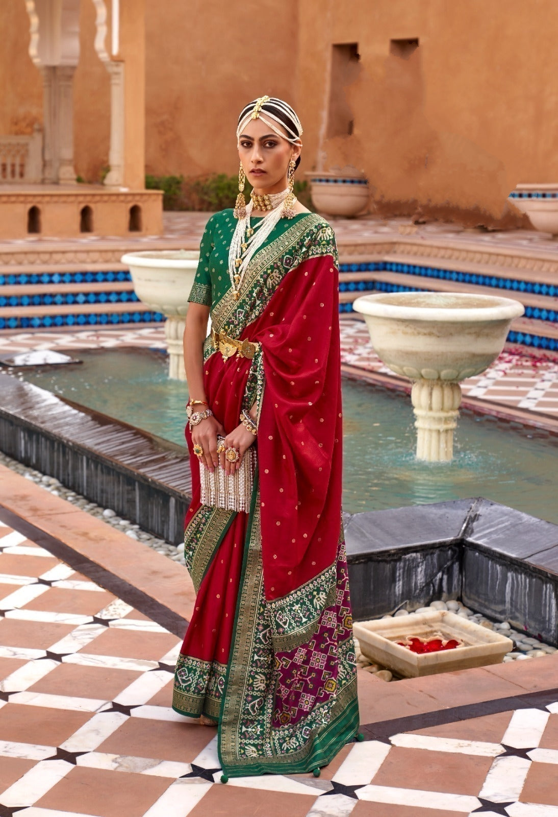 Red Designer Silk Saree with Traditional Border | Wedding Wear UK