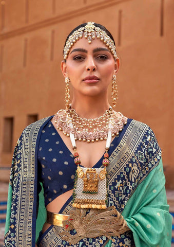 Sea Green Designer Silk Saree with Traditional Border | Wedding Wear UK