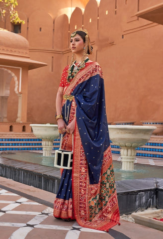 Nevy Blue Designer Silk Saree with Traditional Border | Wedding Wear UK