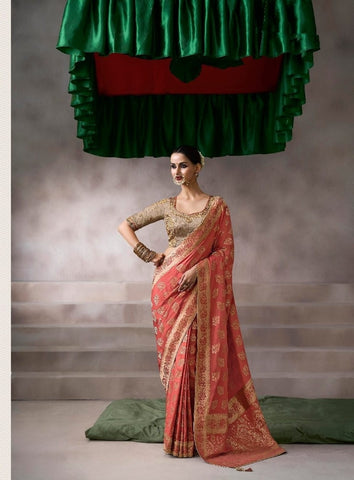 Peach Designer Embroidered Saree Collection | Wedding & Party Wear UK