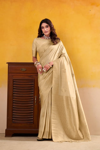 Cream Elegant Banarasi Silk Saree with Woven Gold Motifs | UK
