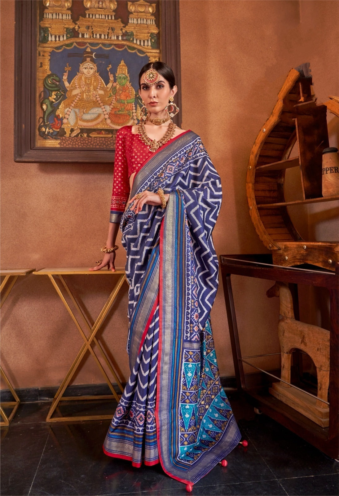 Nevy Blue Patola Saree with Traditional Weave | Luxury Indian Sarees UK