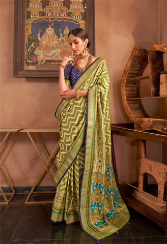 Olive Green Patola Saree with Traditional Weave | Luxury Indian Sarees UK
