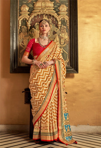 mustard Patola Saree with Traditional Weave | Luxury Indian Sarees UK