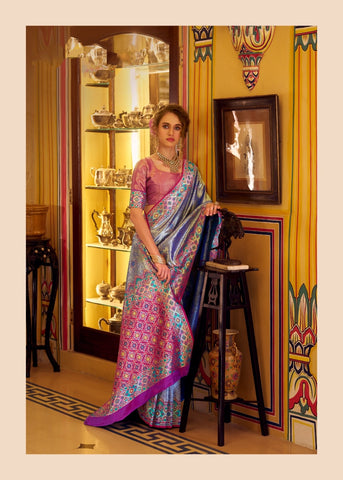 Pink Banarasi Silk Saree with Multicolour Woven Border