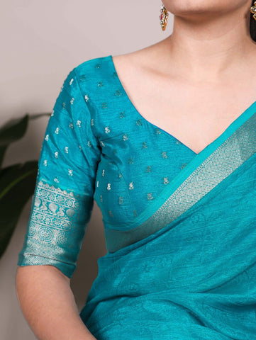 Firozi Luxury Silk Blend Sarees with Woven Border | Elegant Indian Sarees UK