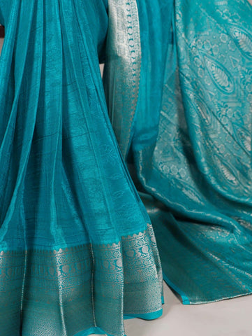 Firozi Luxury Silk Blend Sarees with Woven Border | Elegant Indian Sarees UK
