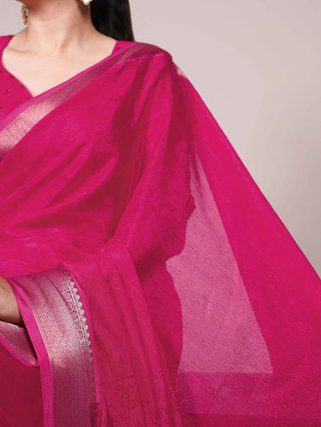 Pink Luxury Silk Blend Sarees with Woven Border | Elegant Indian Sarees UK