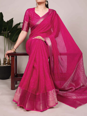 Pink Luxury Silk Blend Sarees with Woven Border | Elegant Indian Sarees UK