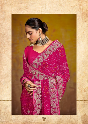 Pink Embroidered Saree with Gold Border | Wedding & Festive Saree UK