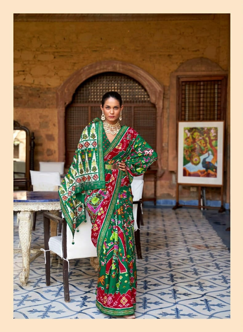 Green Multicolour Traditional Saree with Printed Design | Indian Ethnic Wear UK