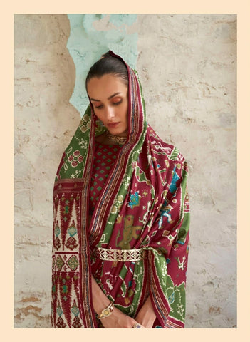 Olive Green Traditional Saree with Printed Design | Indian Ethnic Wear UK