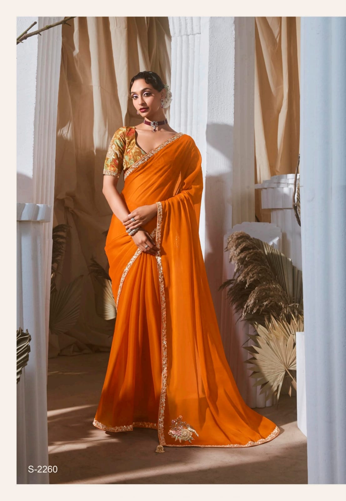 Mustard Luxury Embroidered Saree | Designer Indian Saree Online UK