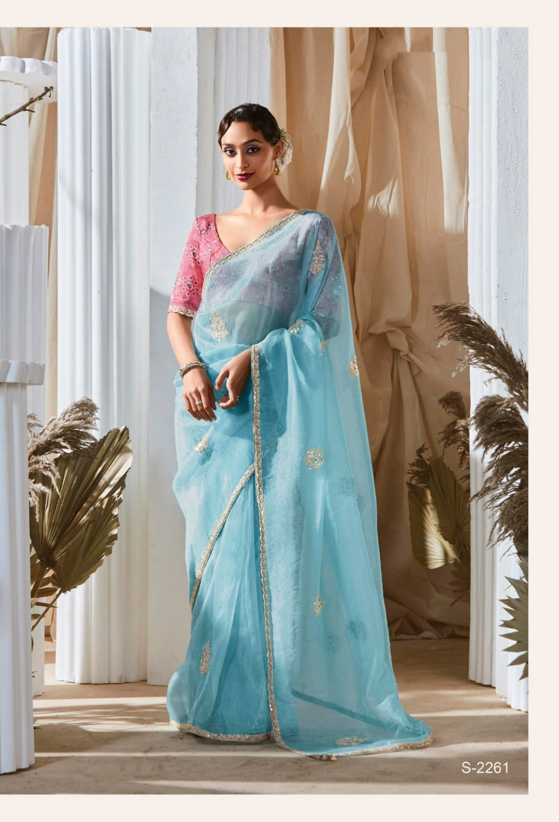 Firozi Luxury Embroidered Saree | Designer Indian Saree Online UK