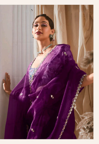 Purple Luxury Embroidered Saree | Designer Indian Saree Online UK