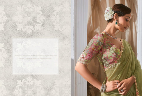 Pista Green Luxury Embroidered Saree | Designer Indian Saree Online UK