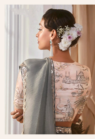 Grey Luxury Embroidered Saree | Designer Indian Saree Online UK