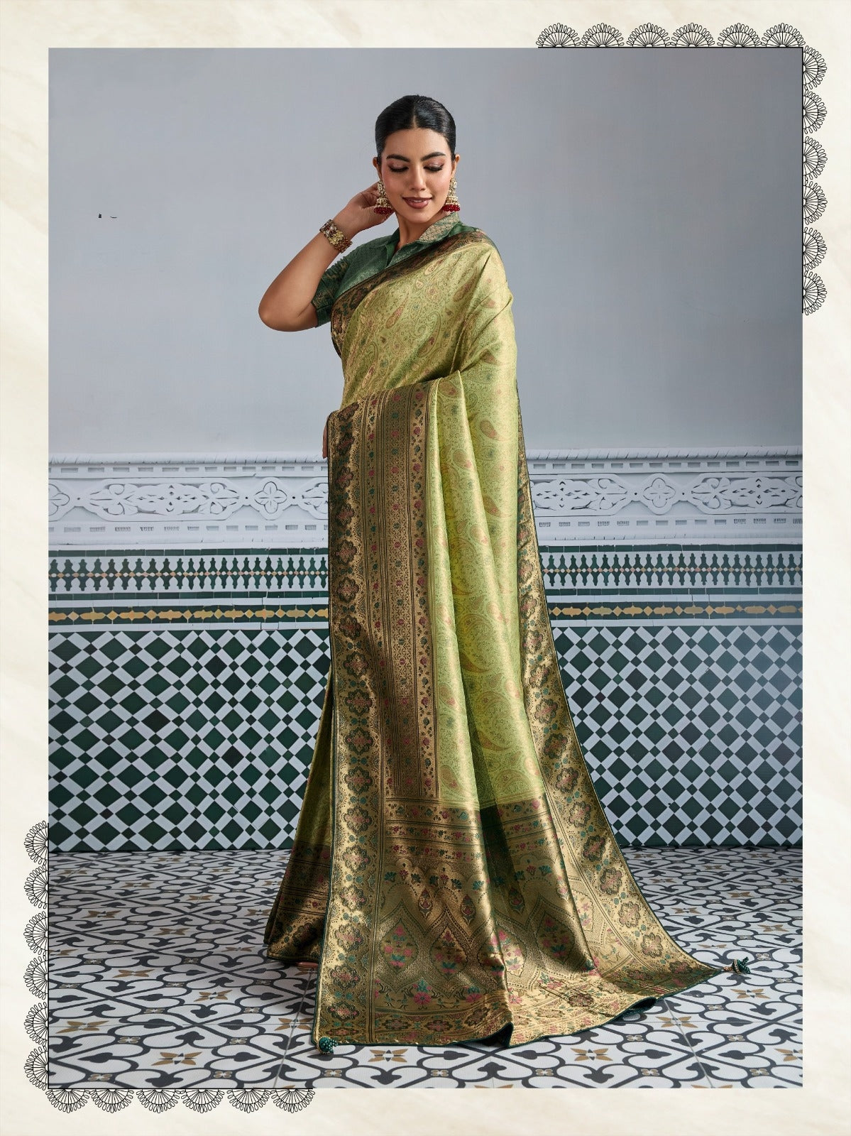 Olive Green Luxury Woven Saree Collection | Traditional Indian Sarees Online UK