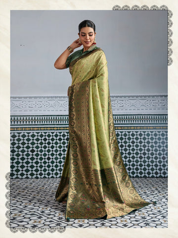 Olive Green Luxury Woven Saree Collection | Traditional Indian Sarees Online UK