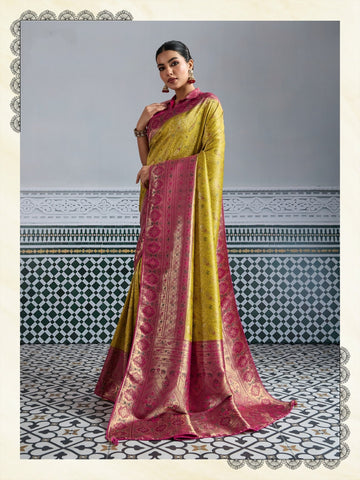 Yellow Luxury Woven Saree Collection | Traditional Indian Sarees Online UK