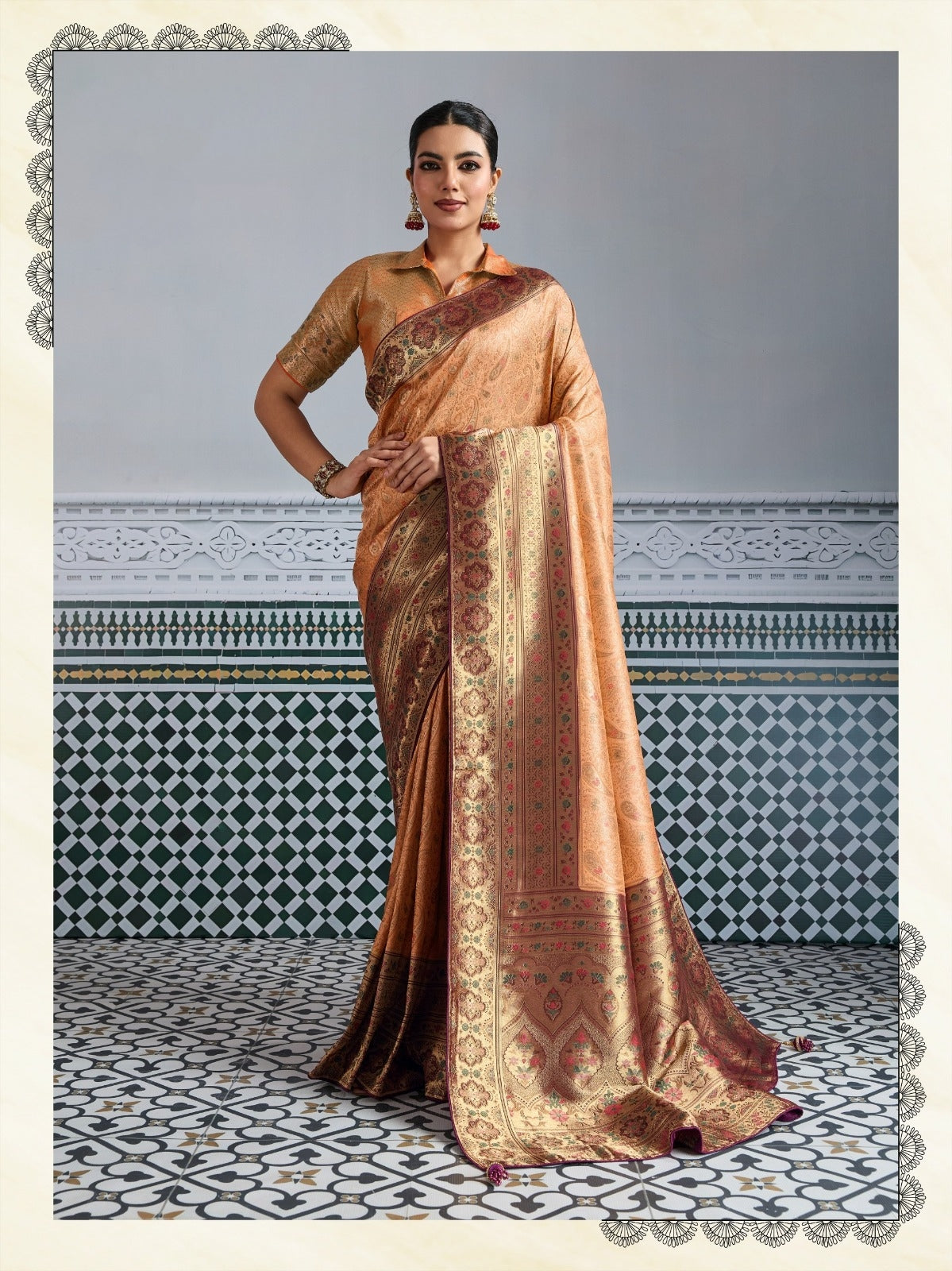 Peach Luxury Woven Saree Collection | Traditional Indian Sarees Online UK