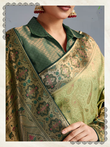 Olive Green Luxury Woven Saree Collection | Traditional Indian Sarees Online UK