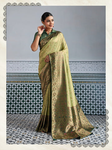 Olive Green Luxury Woven Saree Collection | Traditional Indian Sarees Online UK