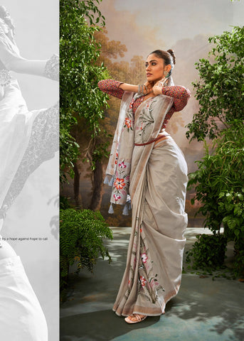 Grey Luxury Floral Woven Saree Collection | Designer Indian Sarees Online UK