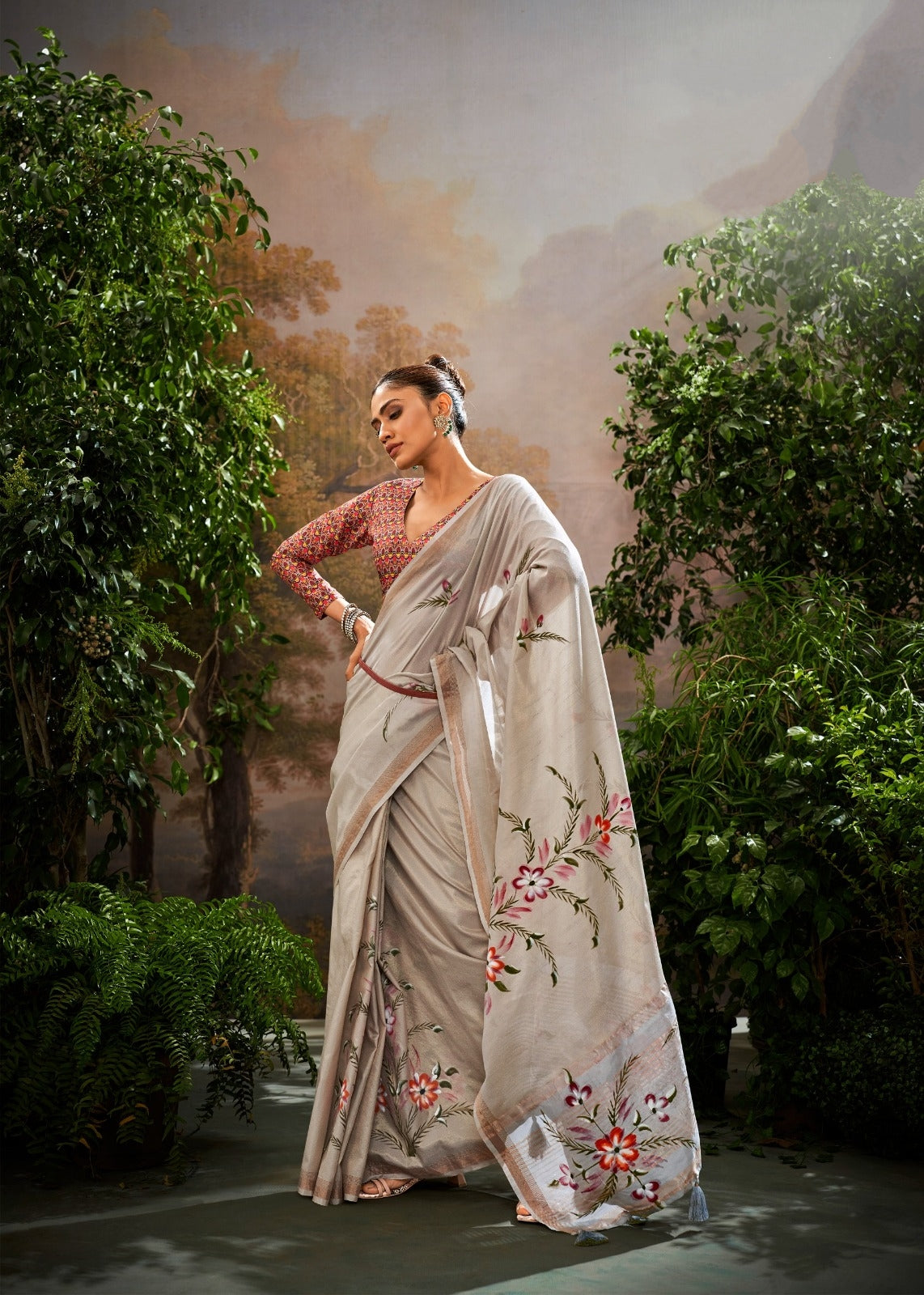 Grey Luxury Floral Woven Saree Collection | Designer Indian Sarees Online UK