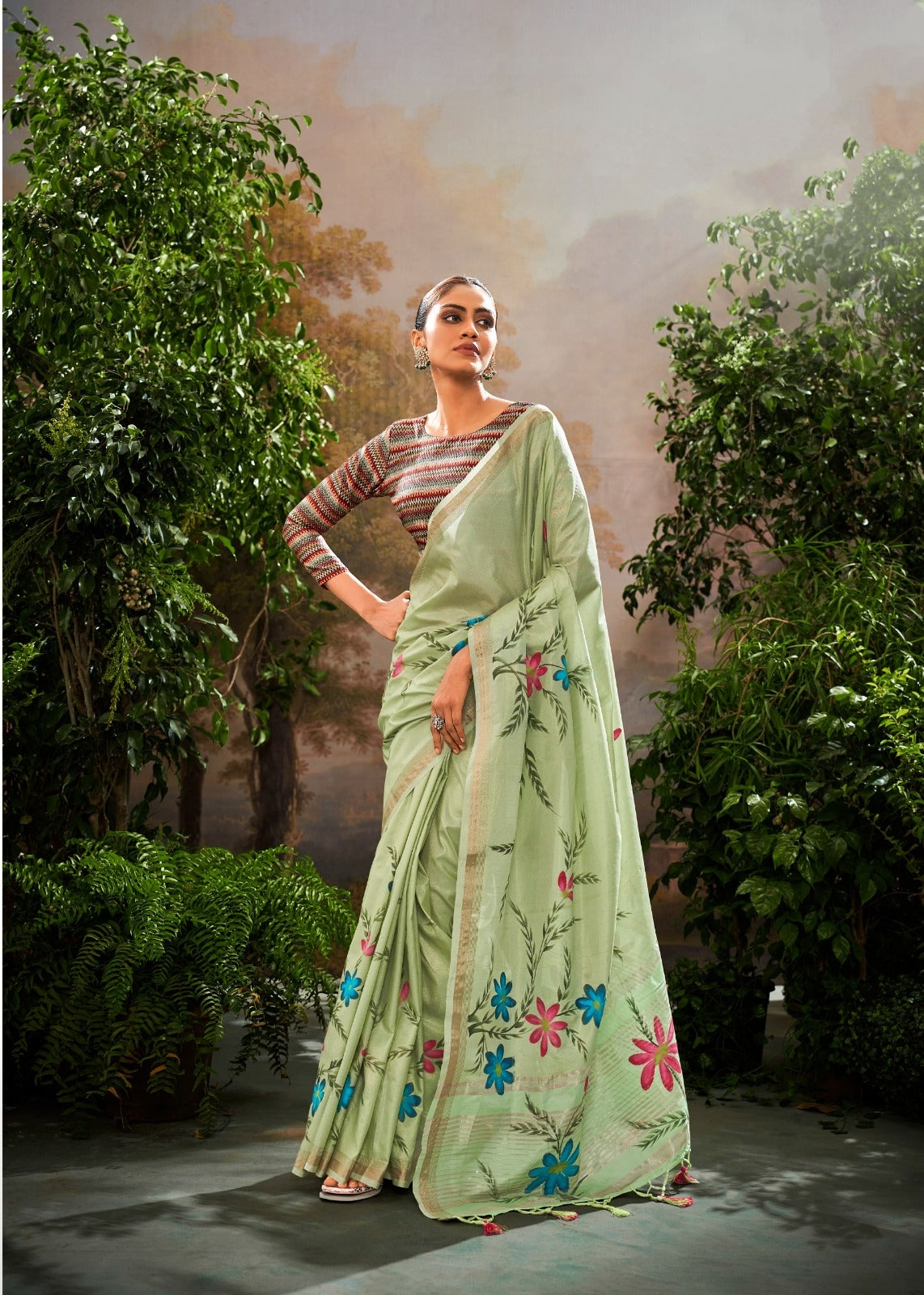 Pista Green Luxury Floral Woven Saree Collection | Designer Indian Sarees Online UK
